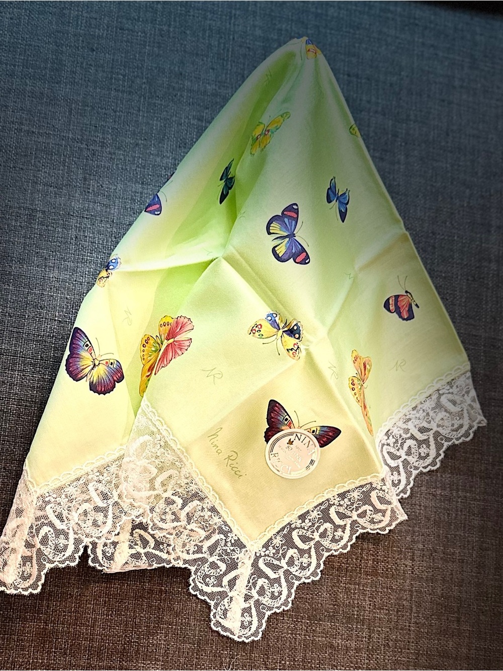 Nina Ricci Handkerchief Lace-Trim Scarf